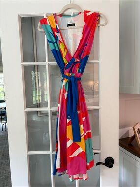 Trifle BVI Bright Multi-Color Sleeveless Wrap Midi Dress